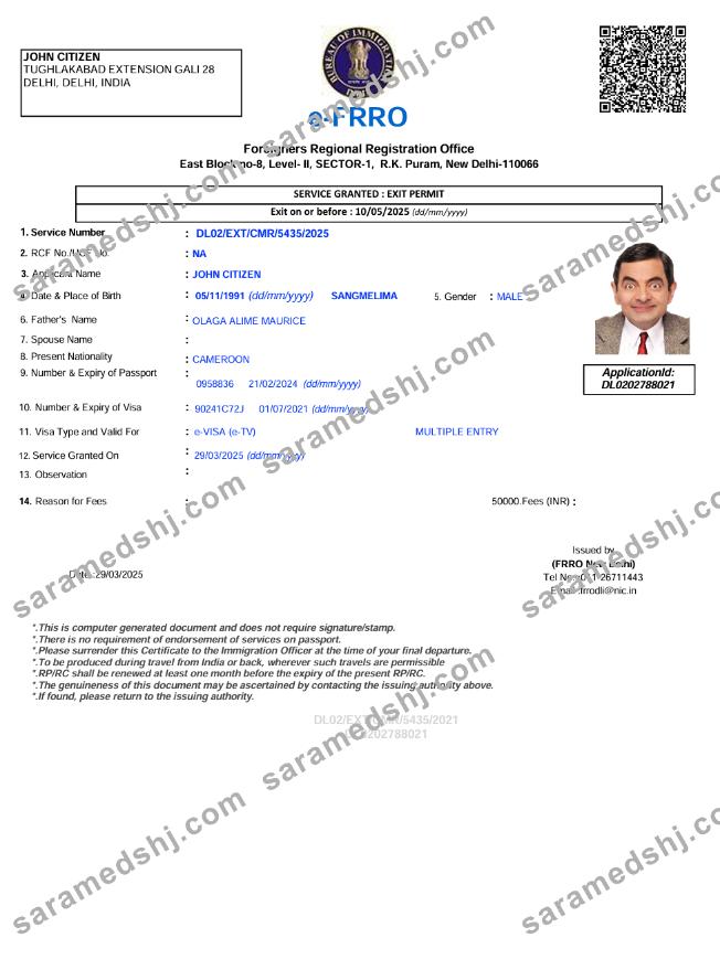 India e-visa template in Word and PDF formats, version 3